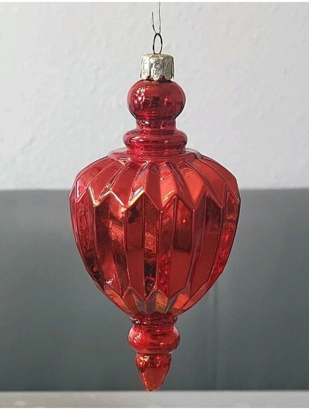 Vintage Mercury Glass Finial Red Lantern Christmas Ornament 6